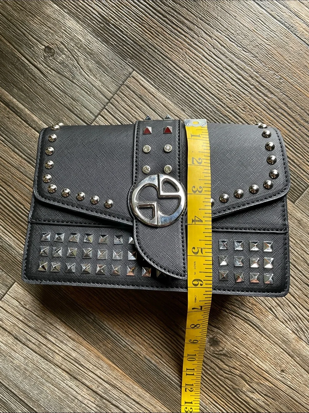 Black Studded Clutch Bag with Silver Hardware
